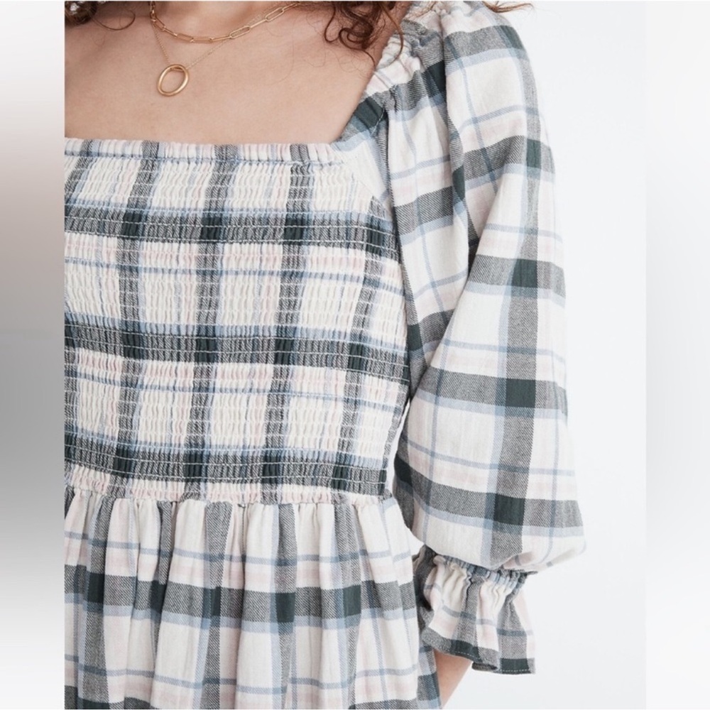 Madewell Lucie Elbow-Sleeve Smocked Mini
Dress in Lebaum Plaid XXL - Picture 6 of 8
